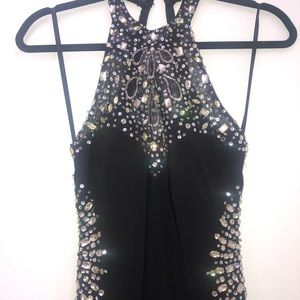 Prom dress, black with rhinestone/sequin/form fit